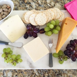 trader joe's cheeses, wine + my new marble slab cutting…