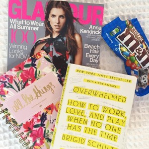 travel reading + essentials (and yes, the pretzel m&ms bag…