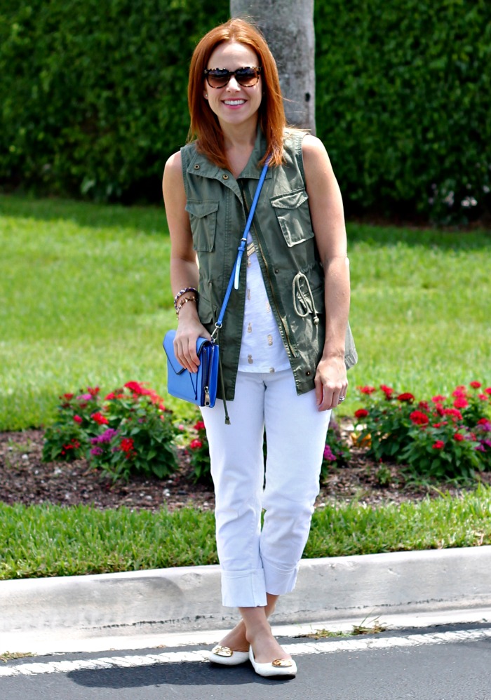 white & army green vest