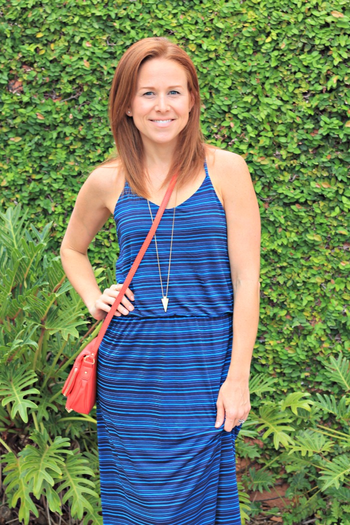 blue striped maxi & pop of color cross body